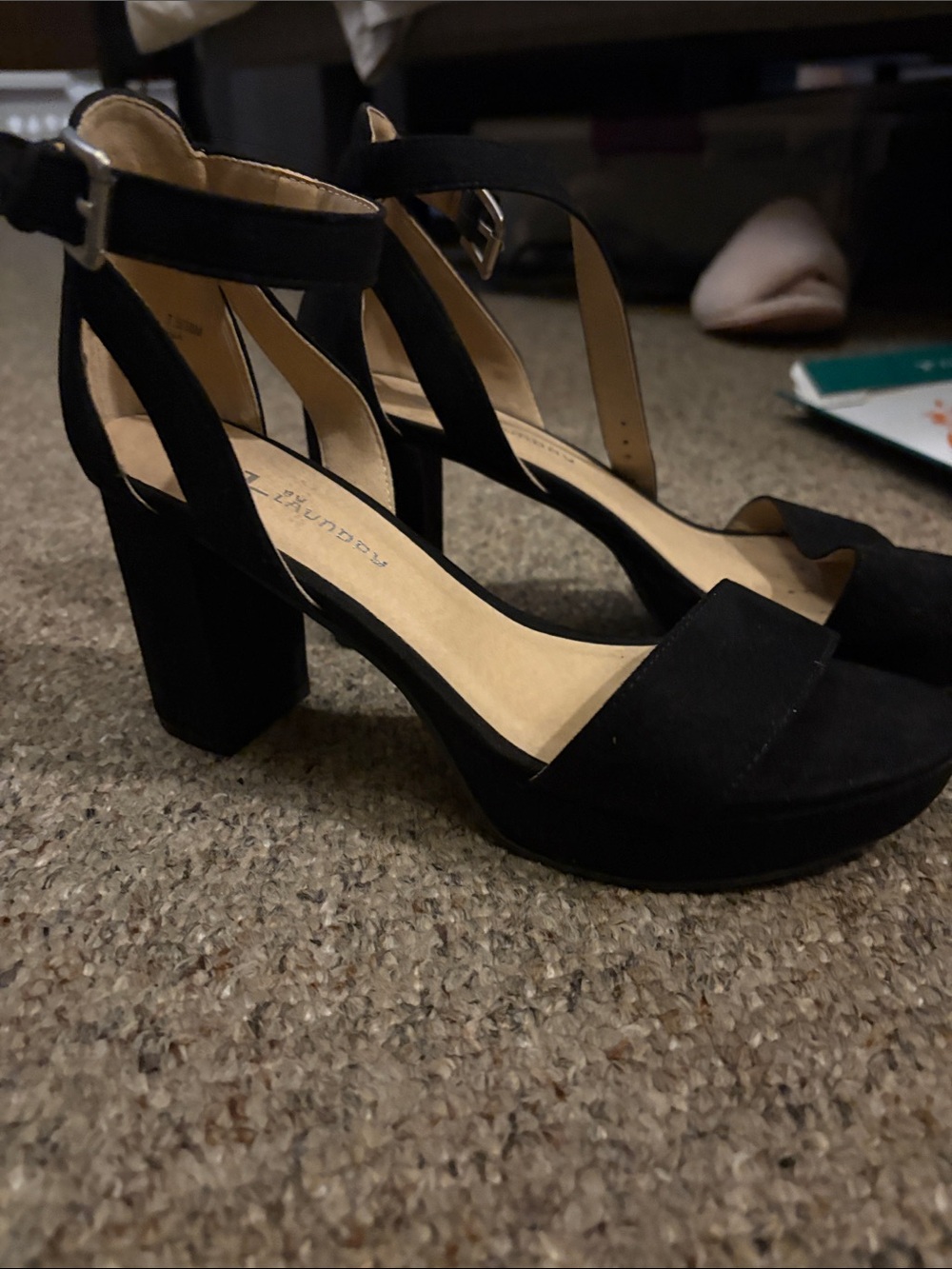 CL by Laundry Black Suede Block Heel Sandals with Ankle Strap